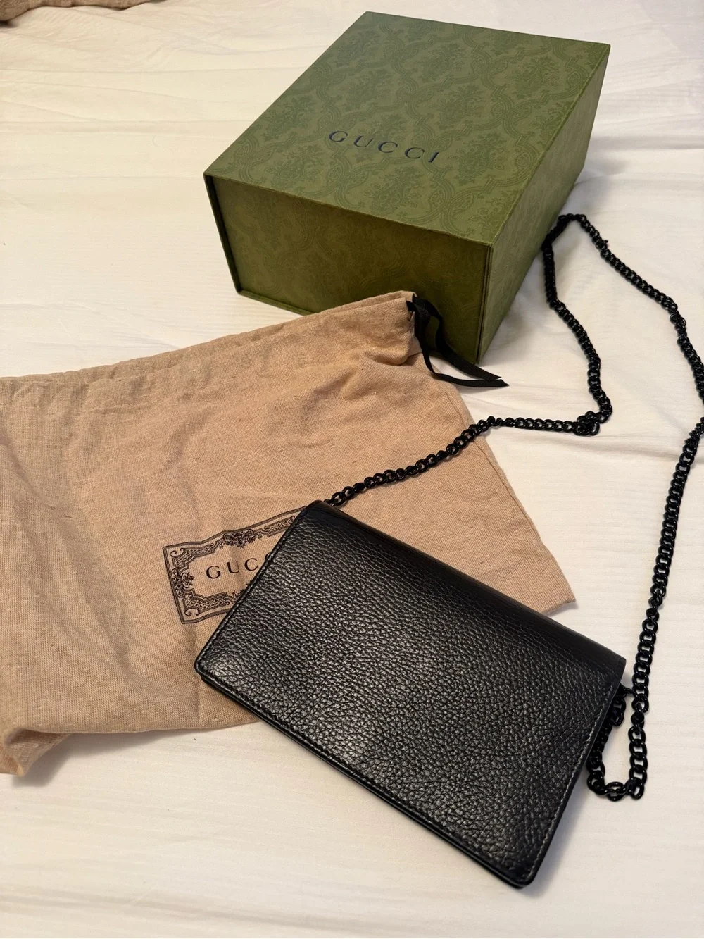Gucci Black Pebbled Leather Crossbody with Chain Strap